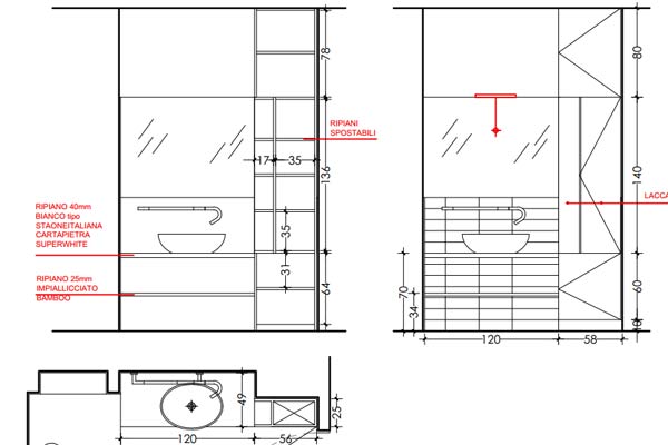 Progettazione di arredi su misura disegni